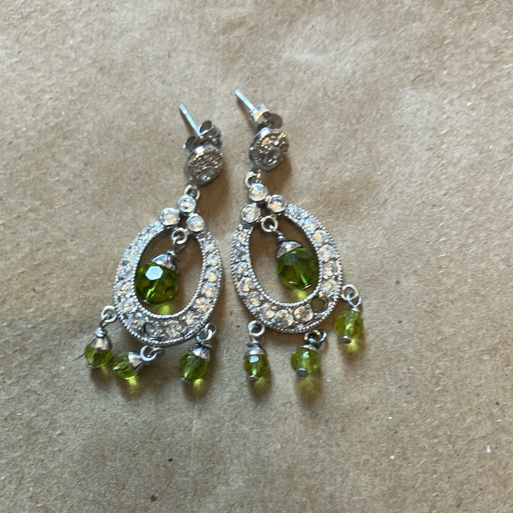 Elegant Silver and Green Dangle Earrings